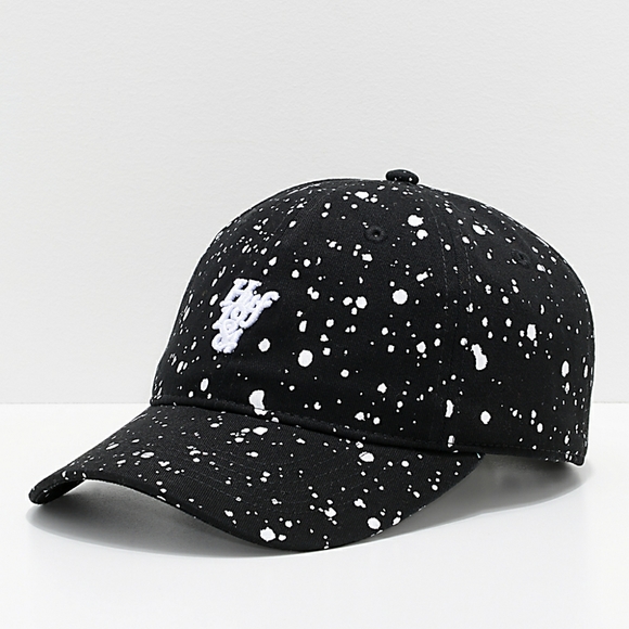 HUF Accessories - NEW HUF DAD HAT BLACK WITH WHITE PAINT SPLATTER
